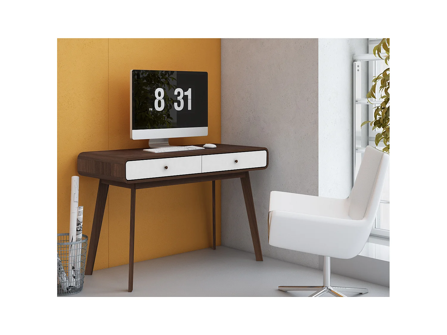 Escritorio con 2 puertas en tablero aglomerado nogal y blanco