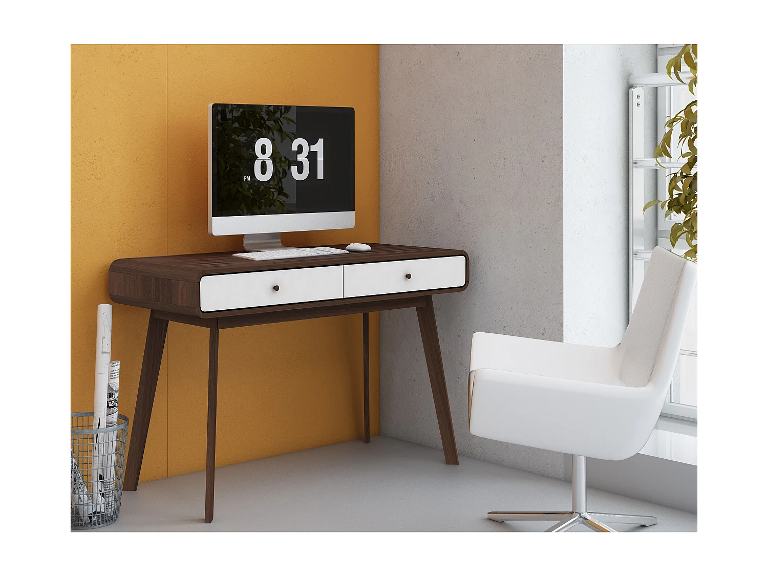 Scrittoio a 2 ante in agglomerato noce e bianco