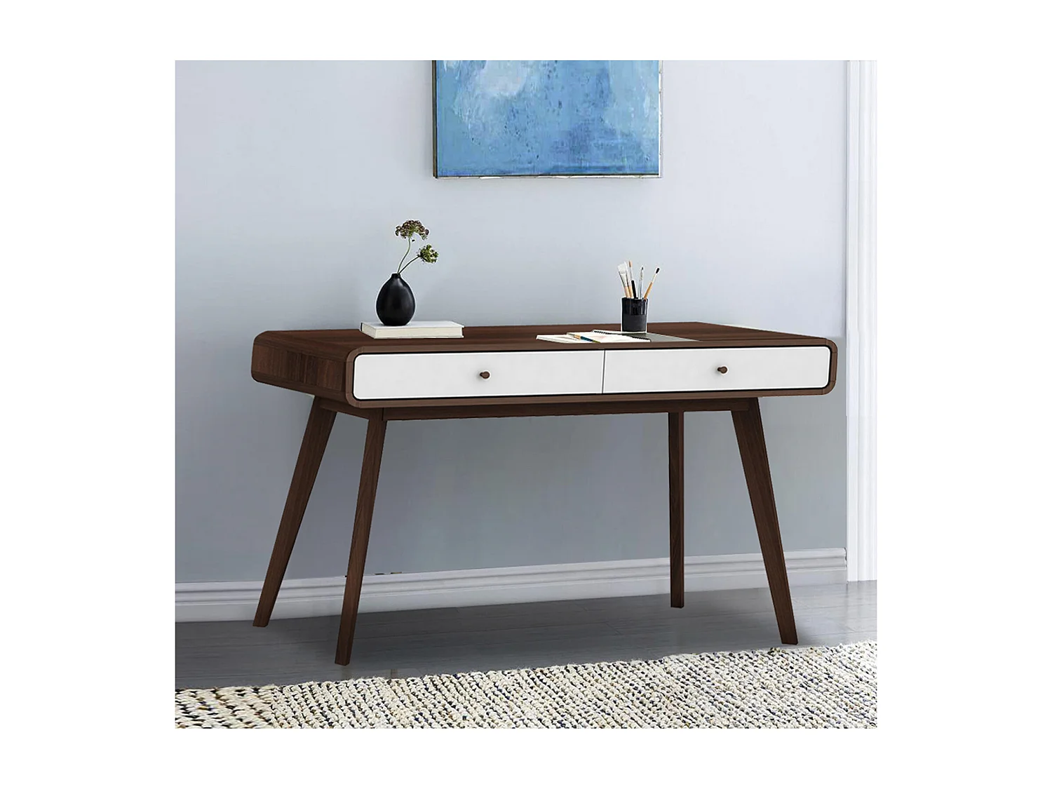 Scrittoio a 2 ante in agglomerato noce e bianco