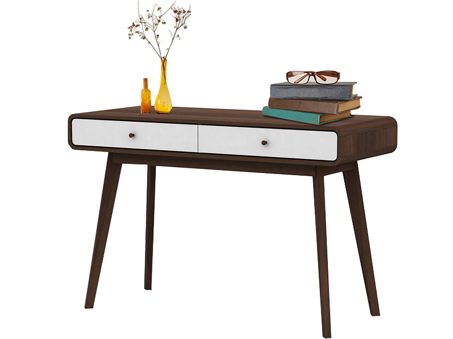 Cassie | Bureau avec 2 tiroirs en effet noyer et blanc