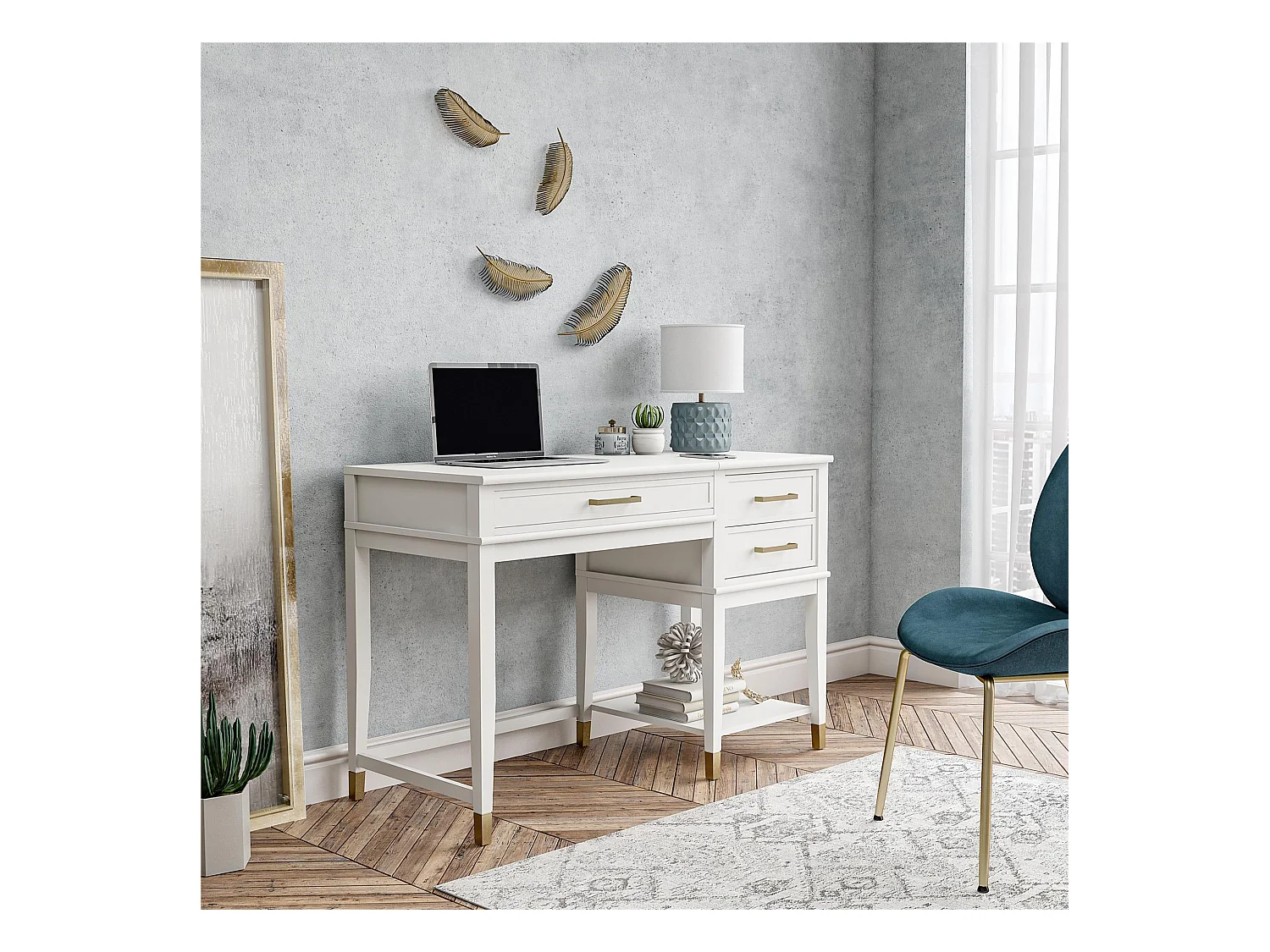 Secretária de pé com 2 gavetas em MDF branco