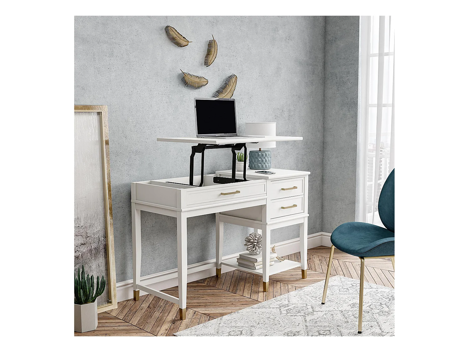 Secretária de pé com 2 gavetas em MDF branco