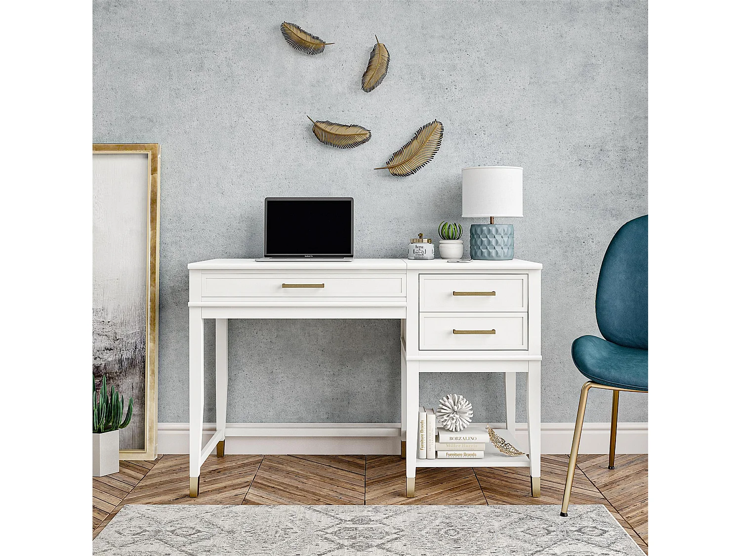 Westerleigh | Bureau avec plateau élévateur en mélaminé blanc