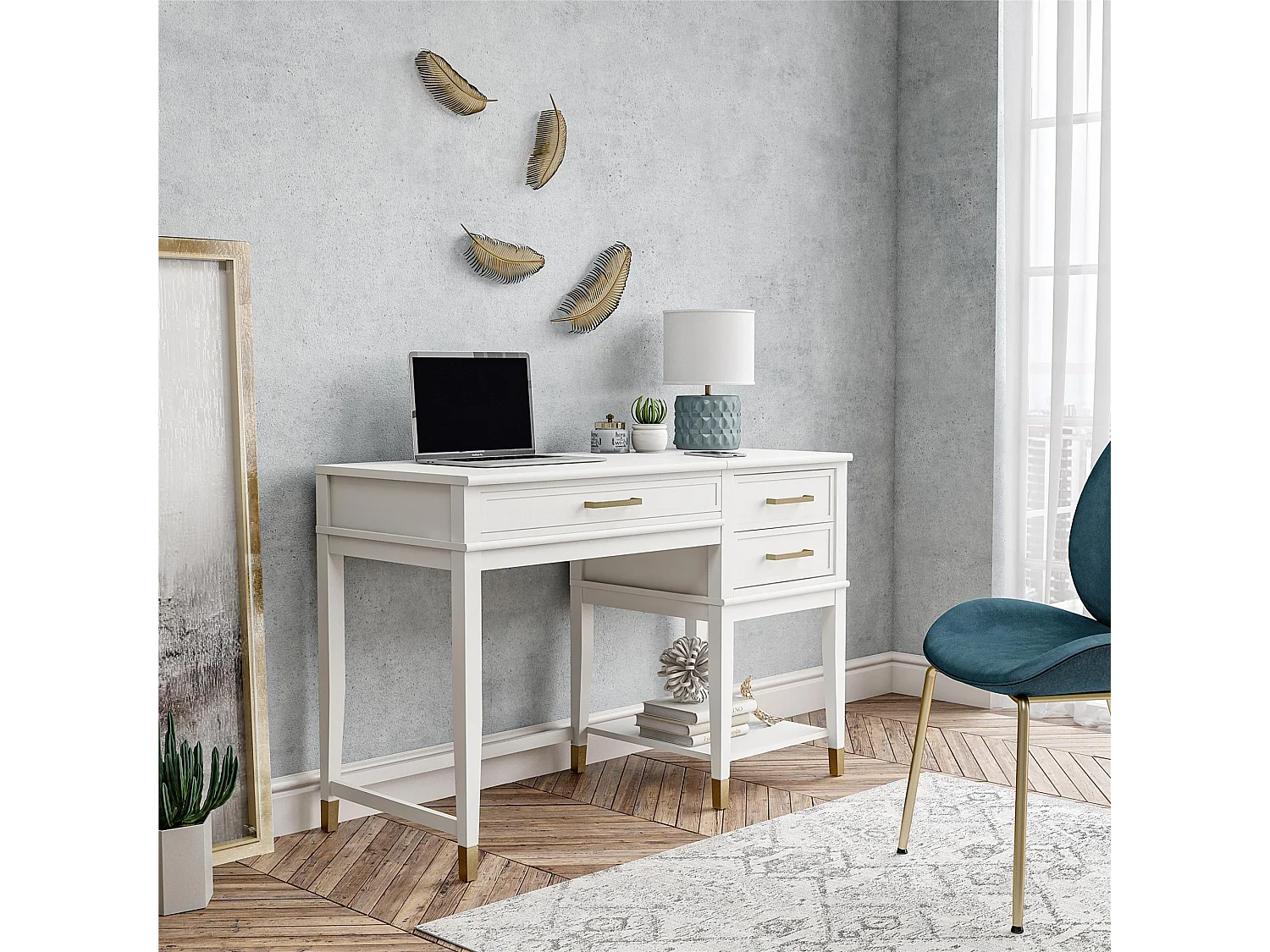 Westerleigh | Bureau avec plateau élévateur en mélaminé blanc