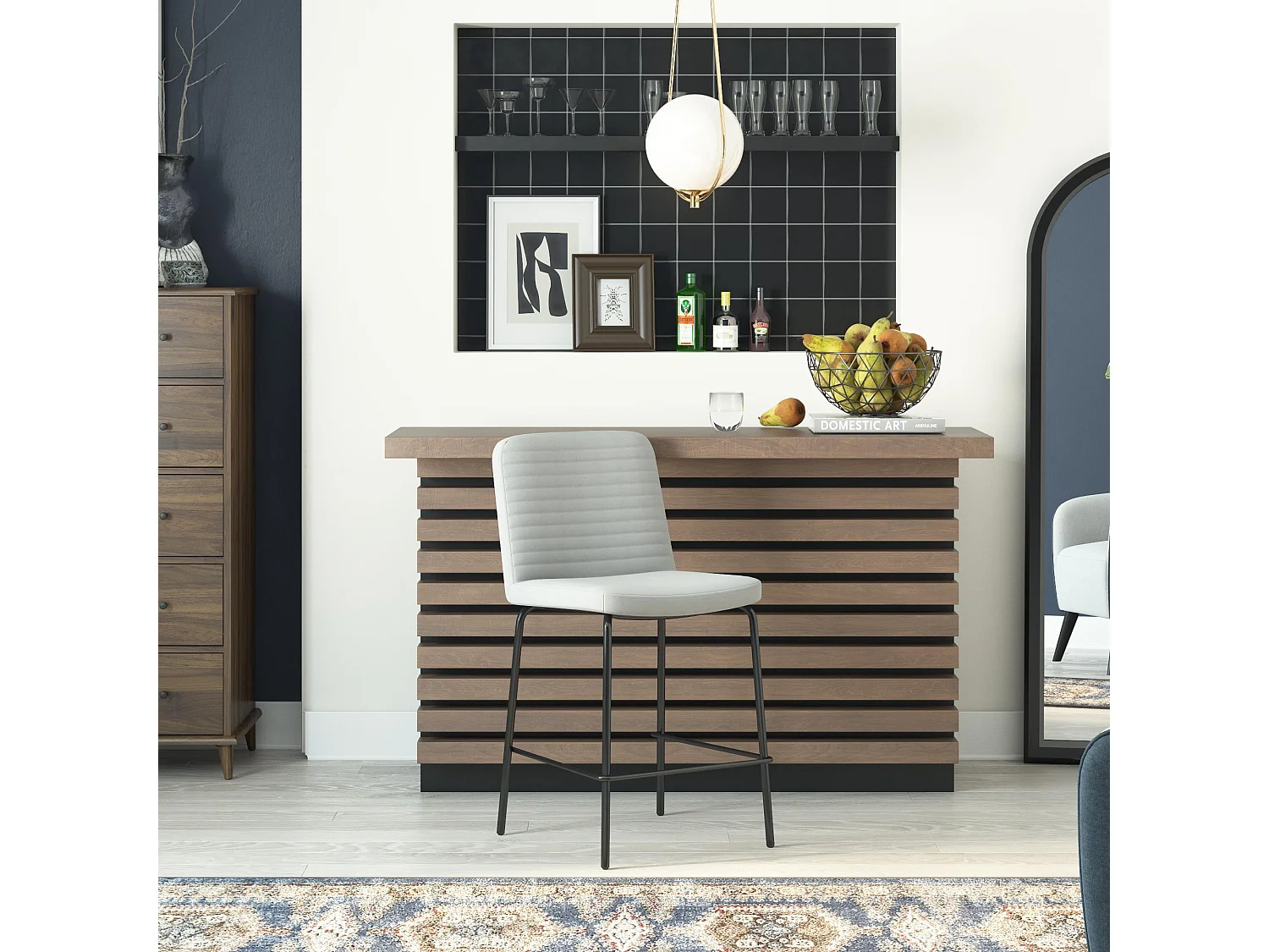 Corey | Tabouret de comptoir en tissu gris