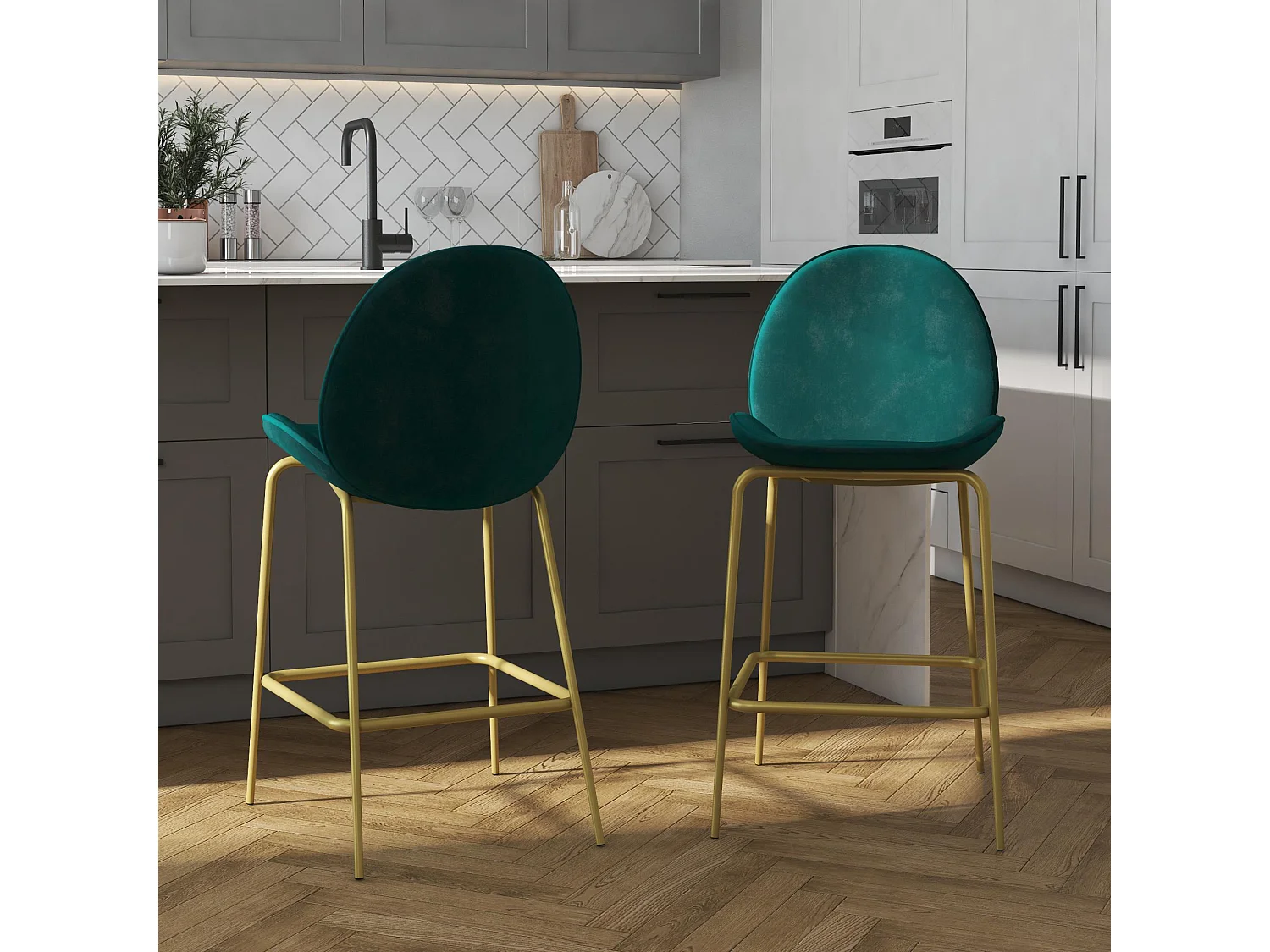 Tabouret de comptoir rembourré en velours vert