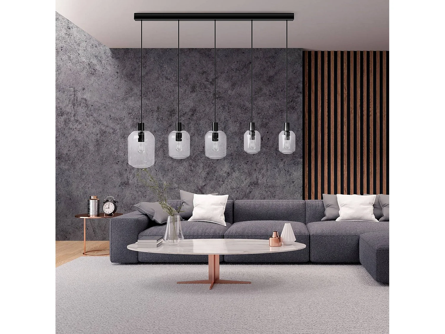 Suspensão TOSEL  SVALBARD SMB vidro bar cinza D60 x  H100  cm