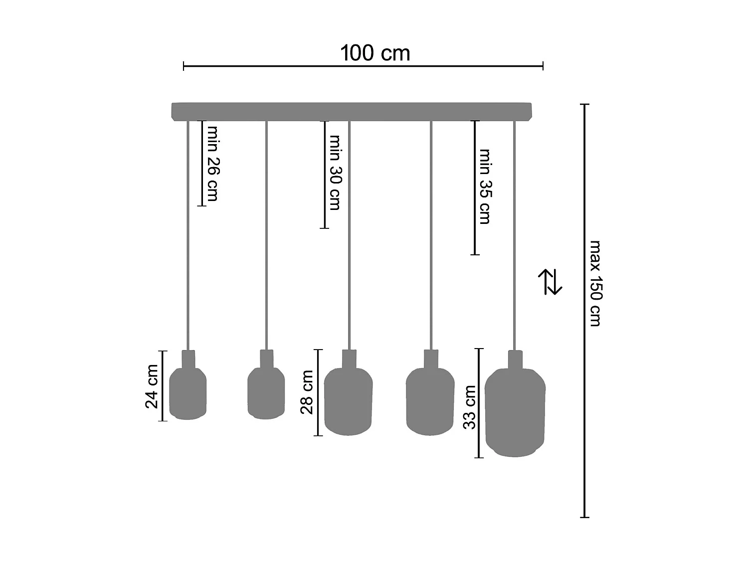 Suspensão TOSEL  SVALBARD SMB vidro bar cinza D60 x  H100  cm