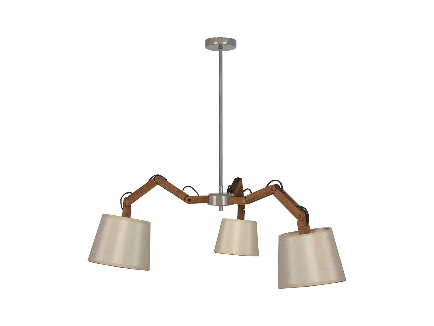 Lustre bras bois  foncé,tambour beige 155 cm.