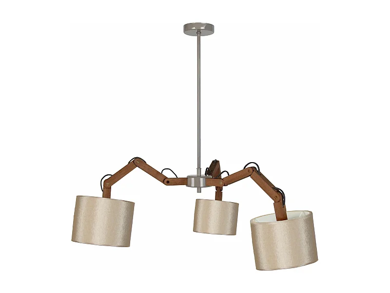 Lustre bras bois foncé,cylindre beige 155 cm.
