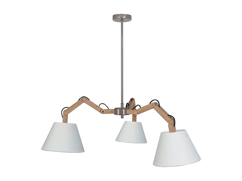 Lustre bras bois  naturel,cone écru 155 cm.