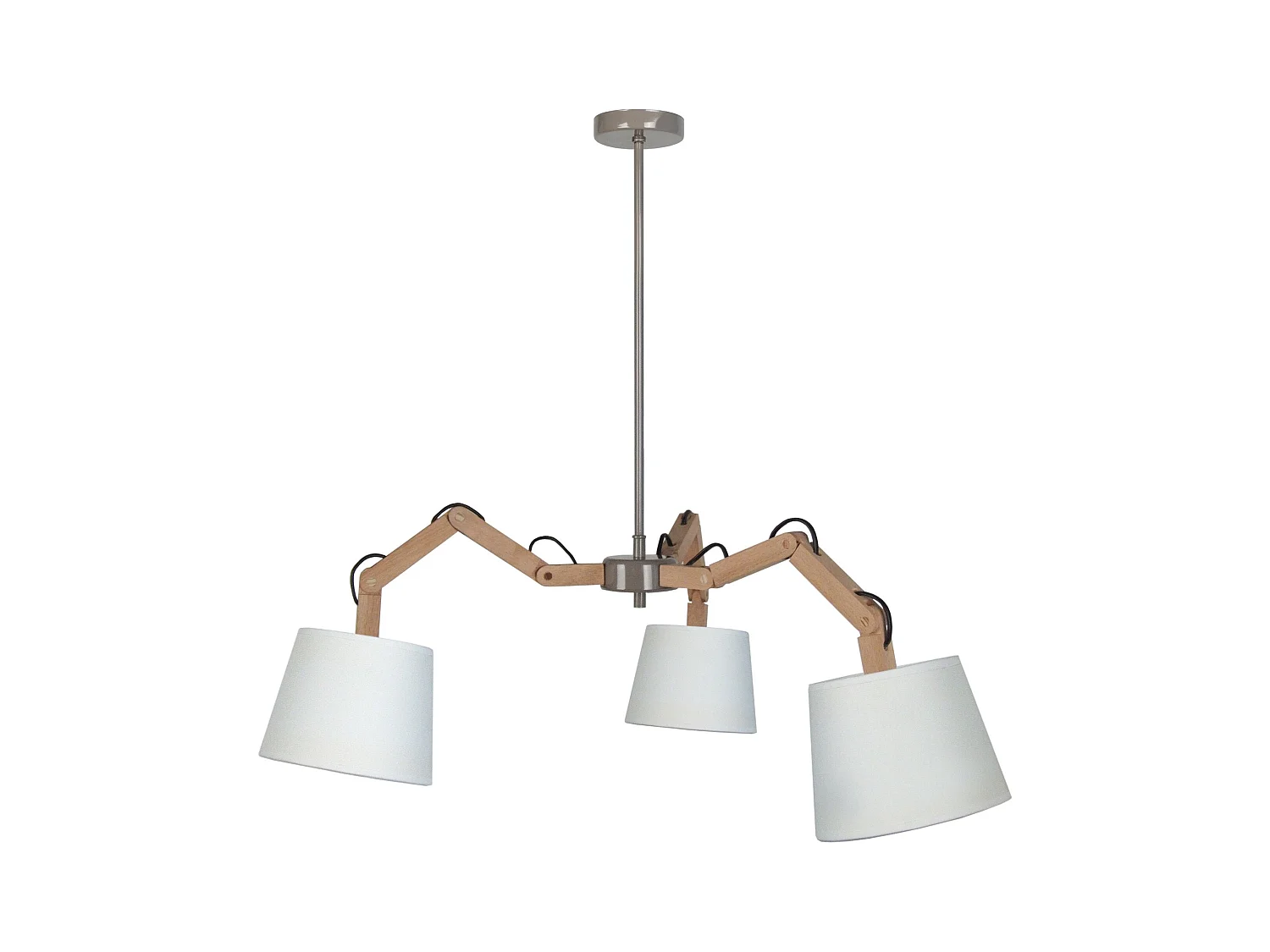 Lustre bras bois  naturel,tambour écru 155 cm.