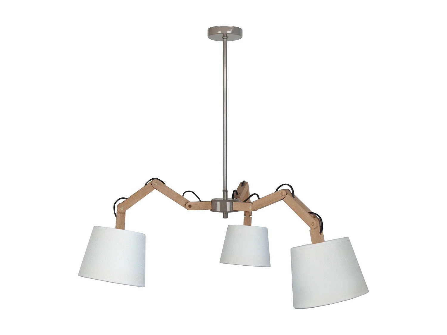 Lustre bras bois  naturel,tambour écru 155 cm.