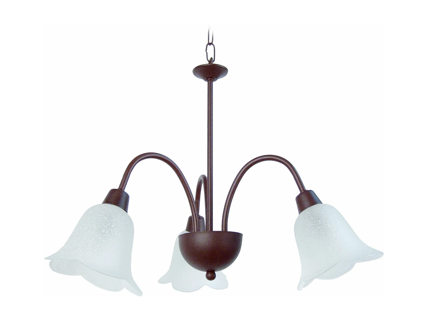 Lustre 3 bras métal marron verre satiné 70 cm.