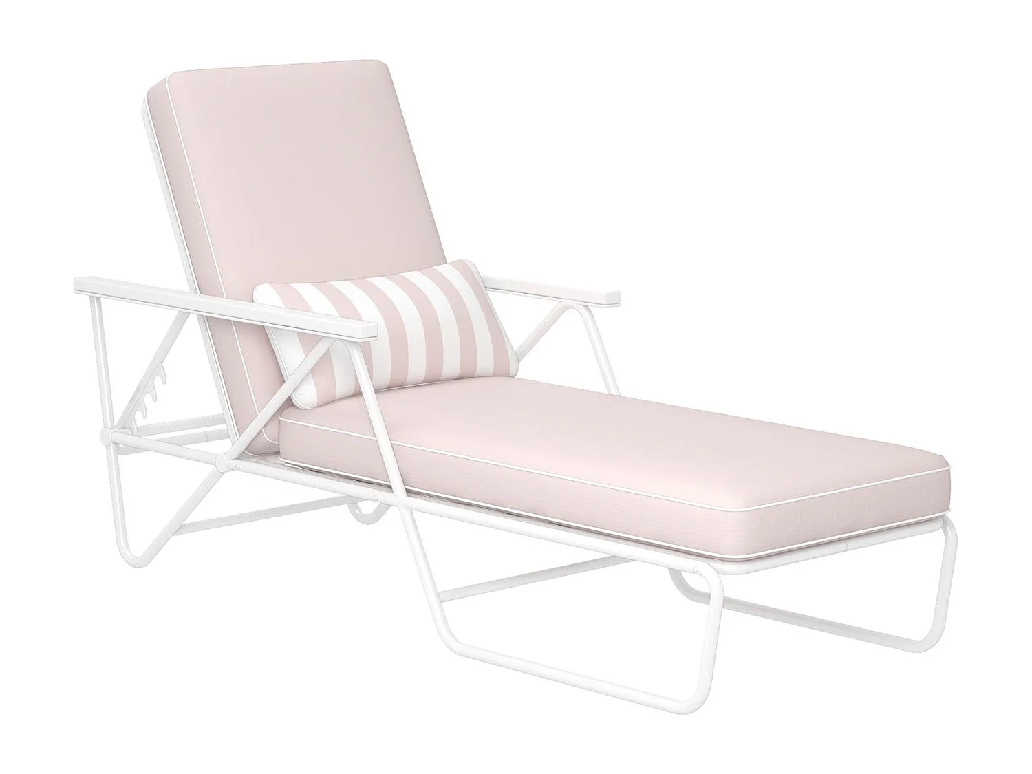 Outdoor-Chaiselongue in blassrosa mit Gestell aus Stahl, weiß
