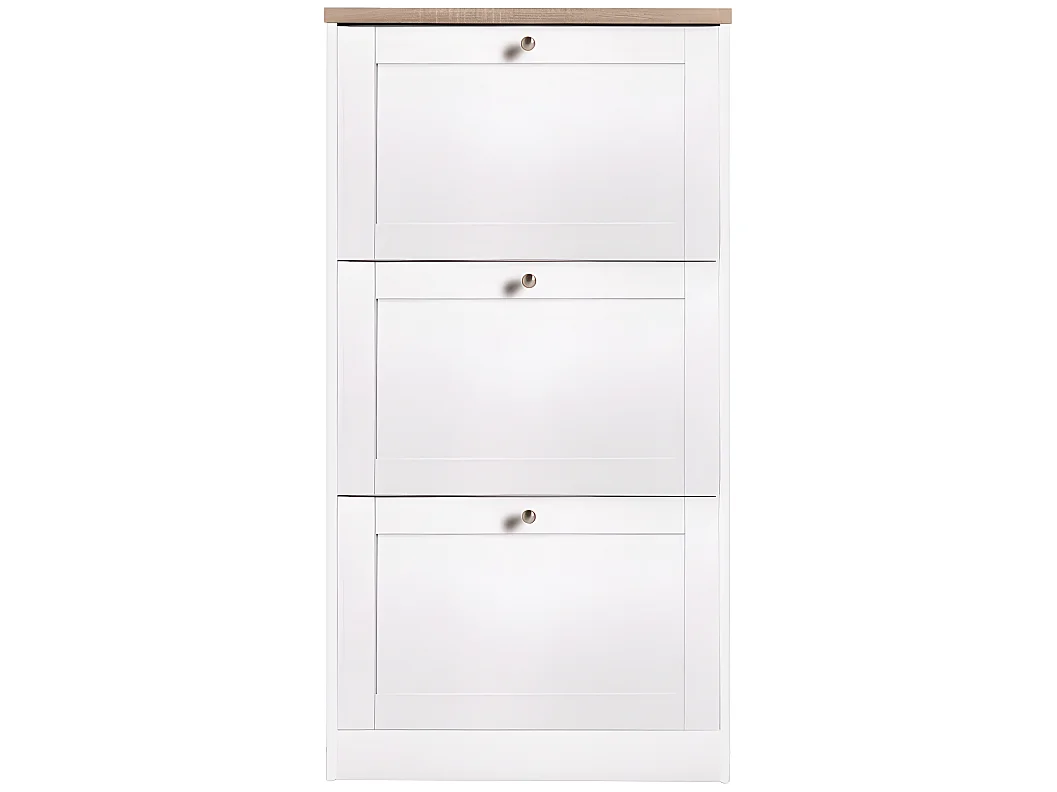 Heide | Coffre à chaussures à 3 portes battantes en effet bois blanc