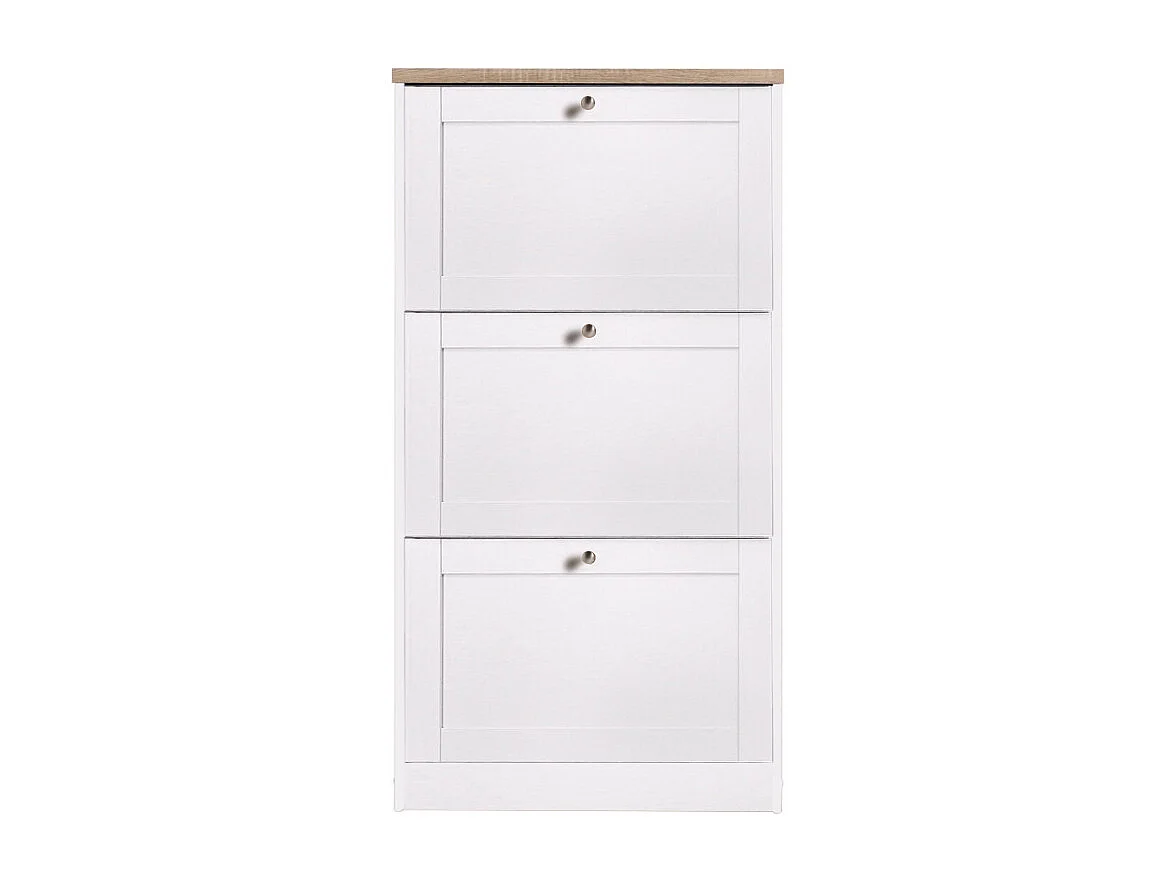 Heide | Coffre à chaussures à 3 portes battantes en effet bois blanc