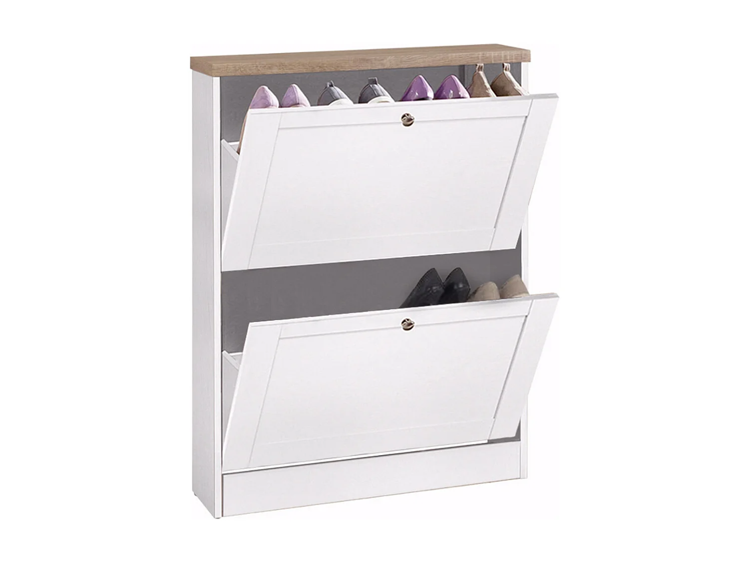 Heide | Sapateira com 2 portas basculantes em Wood Look White