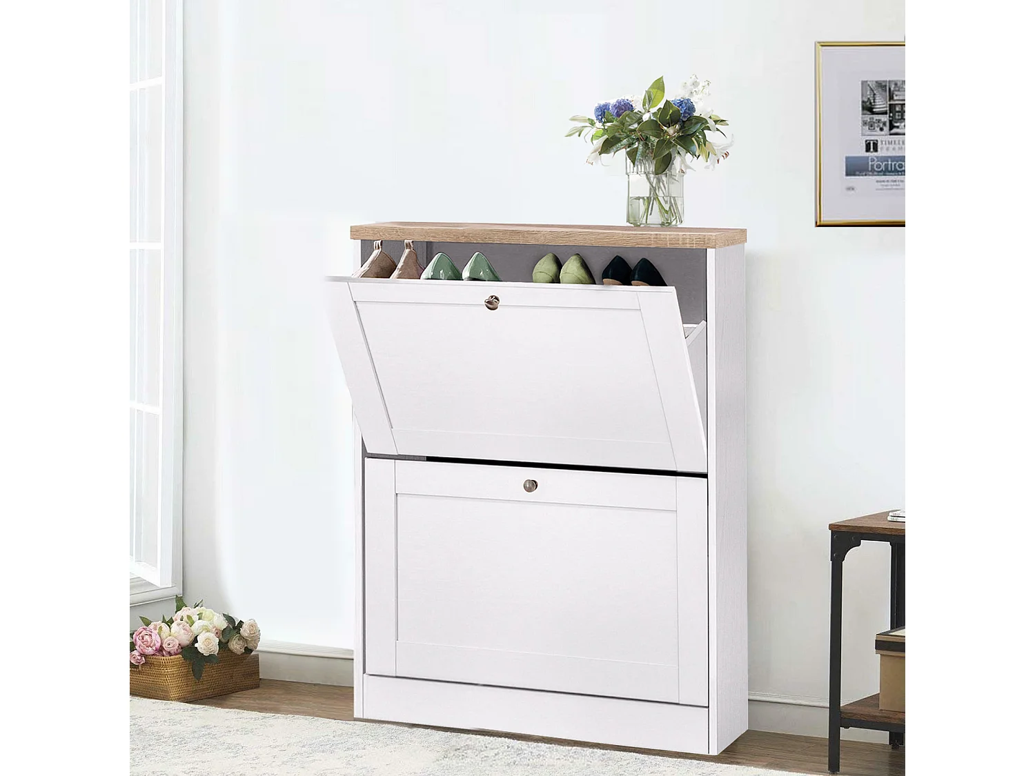 Heide | Sapateira com 2 portas basculantes em Wood Look White