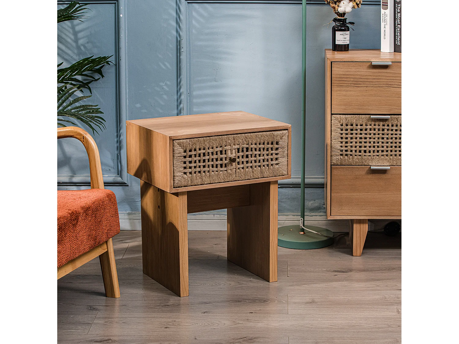 Table de chevet 1 tiroir en corde naturelle