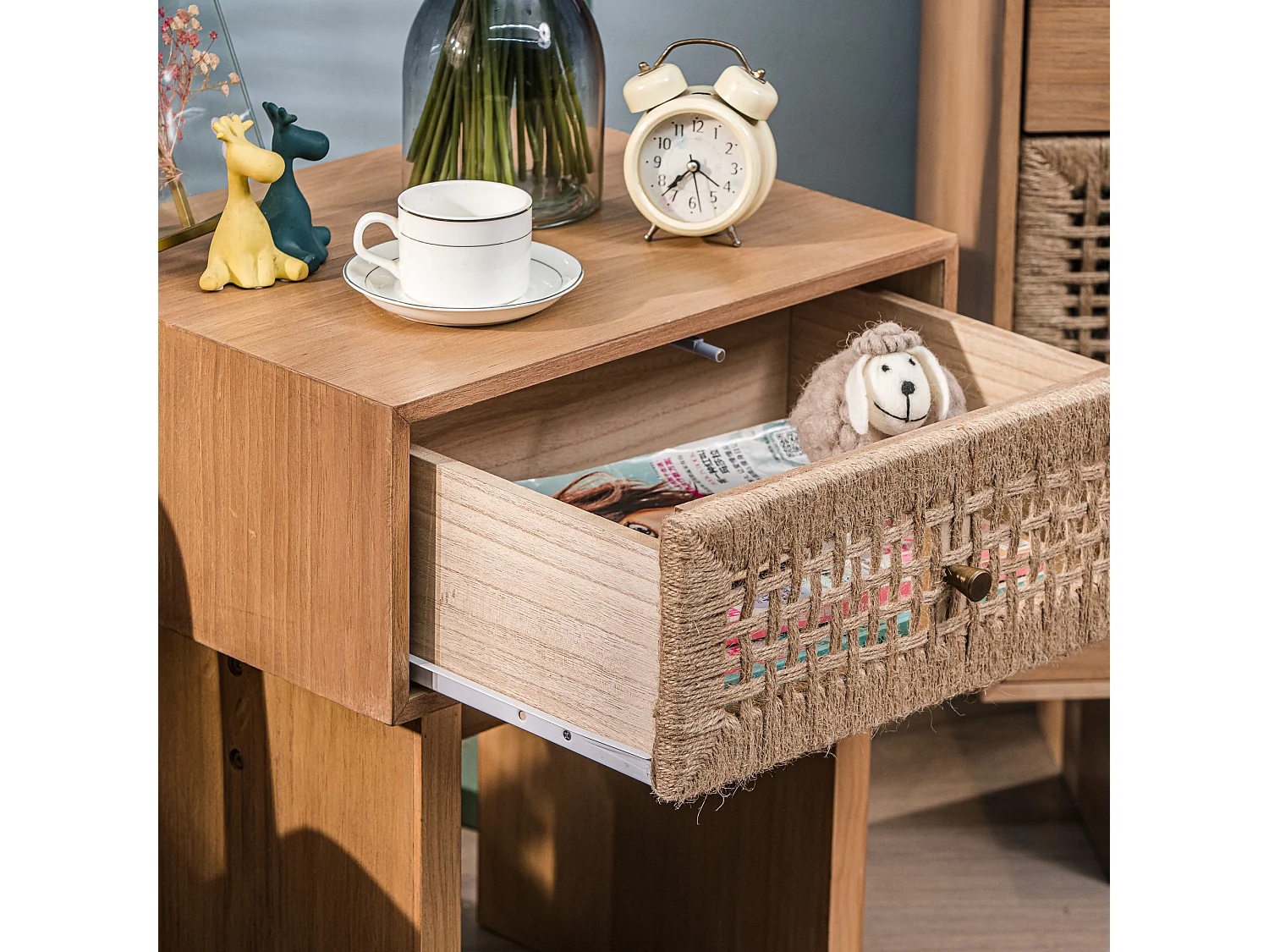 Table de chevet 1 tiroir en corde naturelle