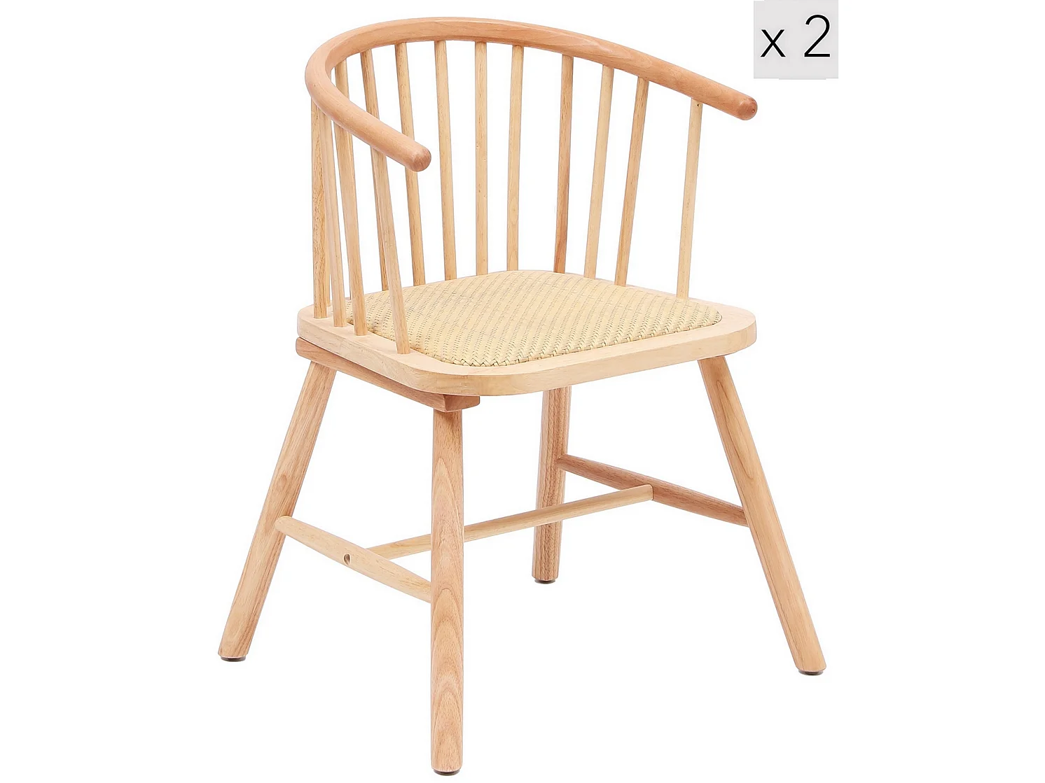 Lot de 2 chaises en bois massif et rotin naturel