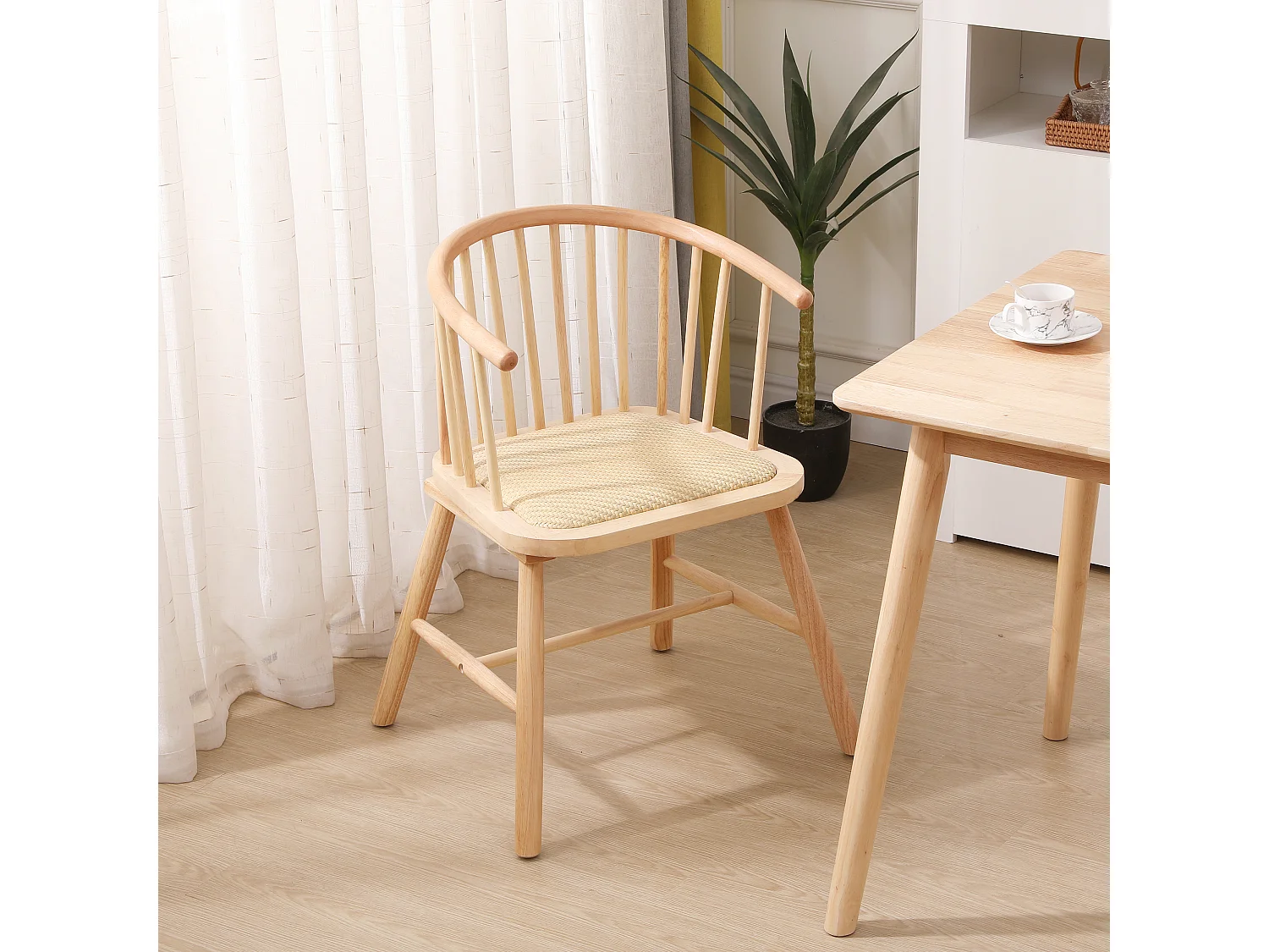 Lot de 2 chaises en bois massif et rotin naturel