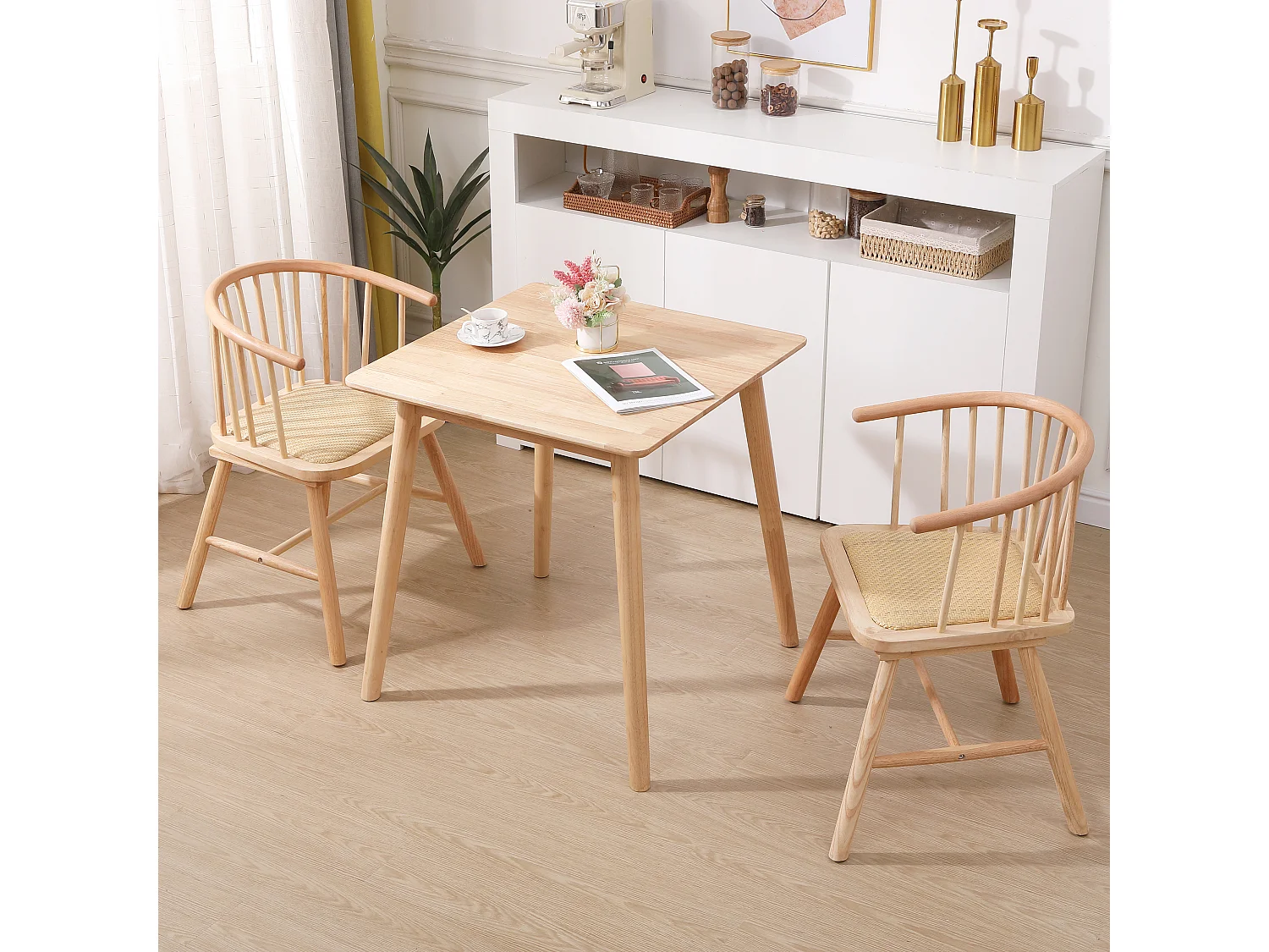 Lot de 2 chaises en bois massif et rotin naturel