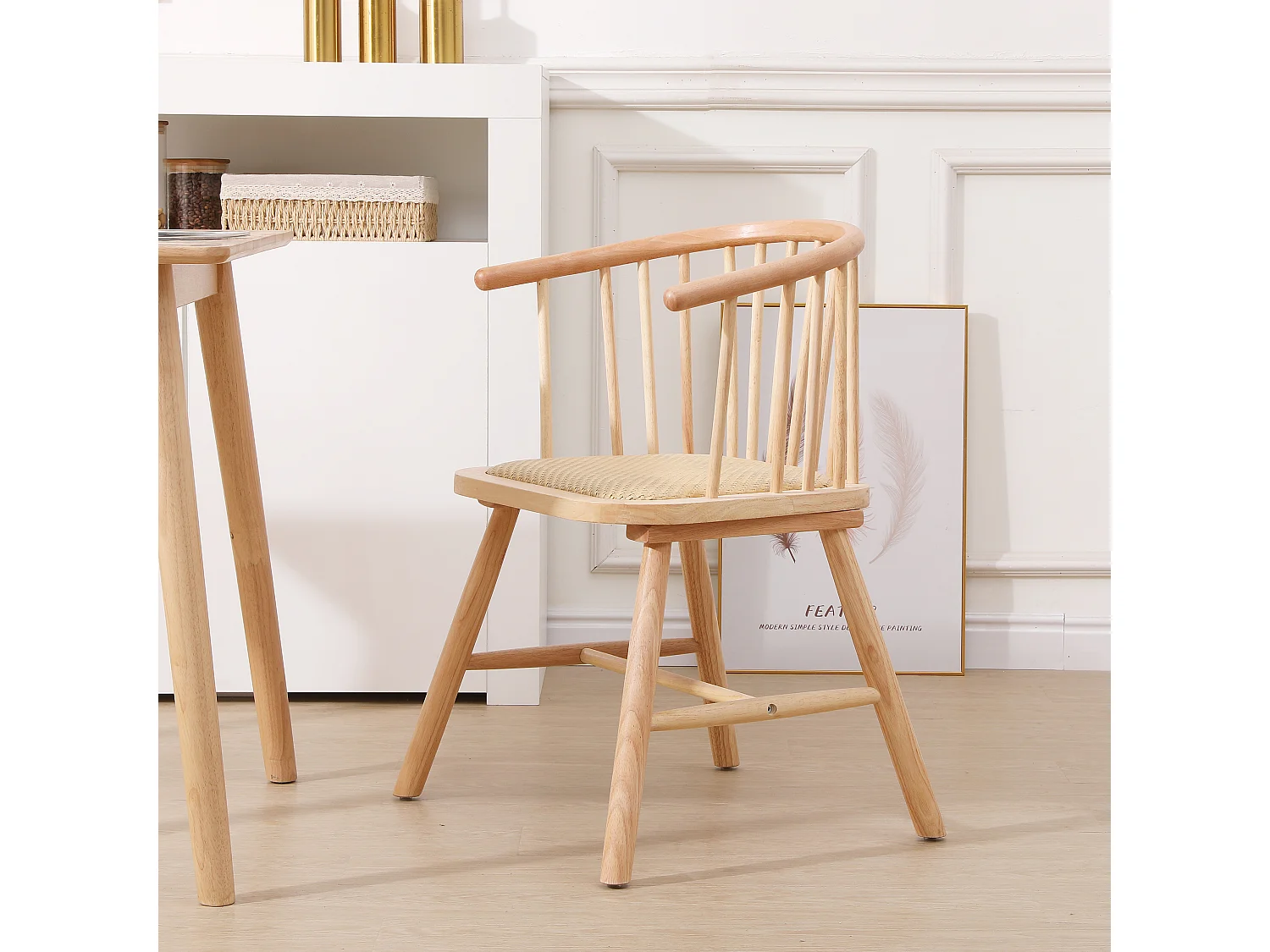 Lot de 2 chaises en bois massif et rotin naturel