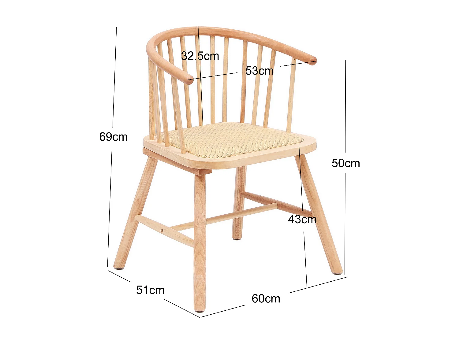 Lot de 2 chaises en bois massif et rotin naturel