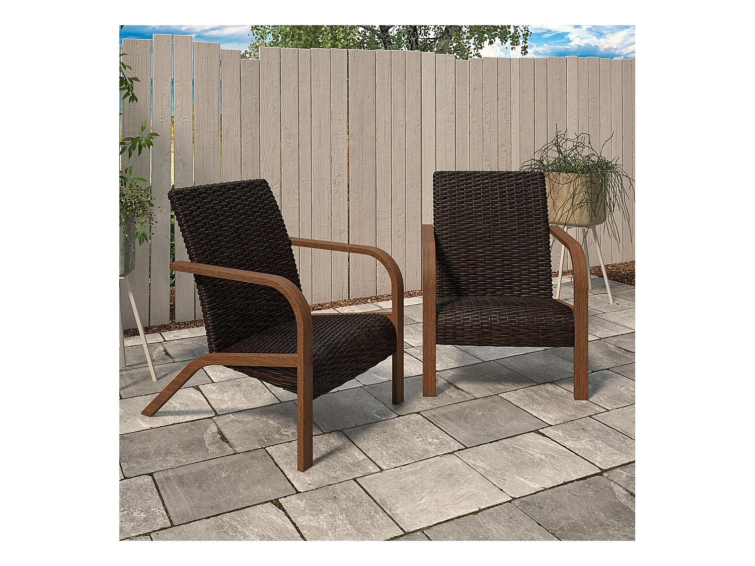 Smartwick | Chaises longues Lot de 2 en résine Marron foncé