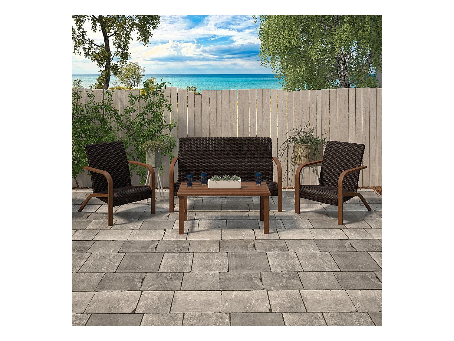 Smartwick | Chaises longues Lot de 2 en résine Marron foncé