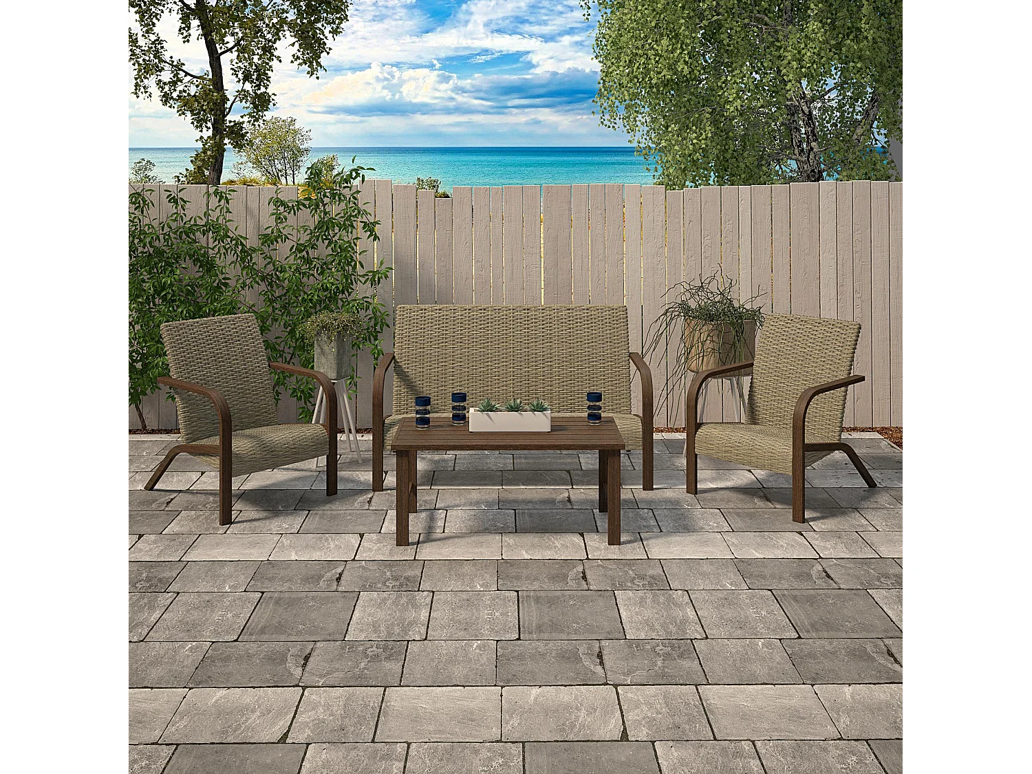 Set di 2 poltrone lounge in resina grigia