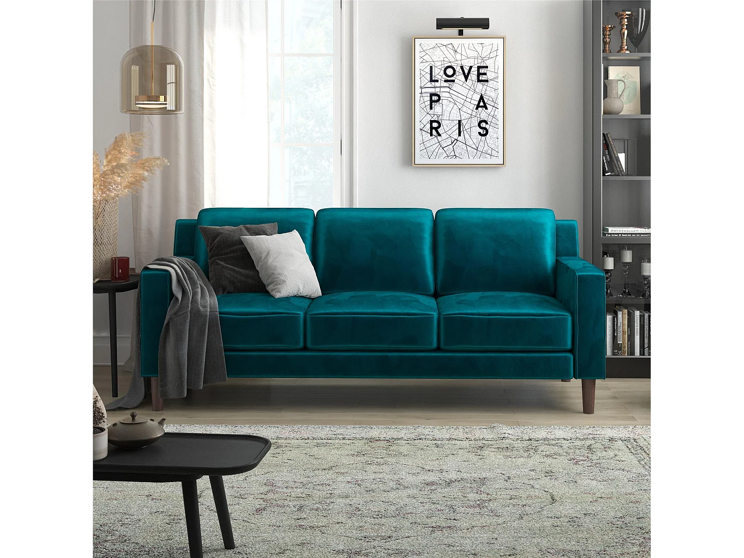 Sofá 3 plazas en terciopelo verde