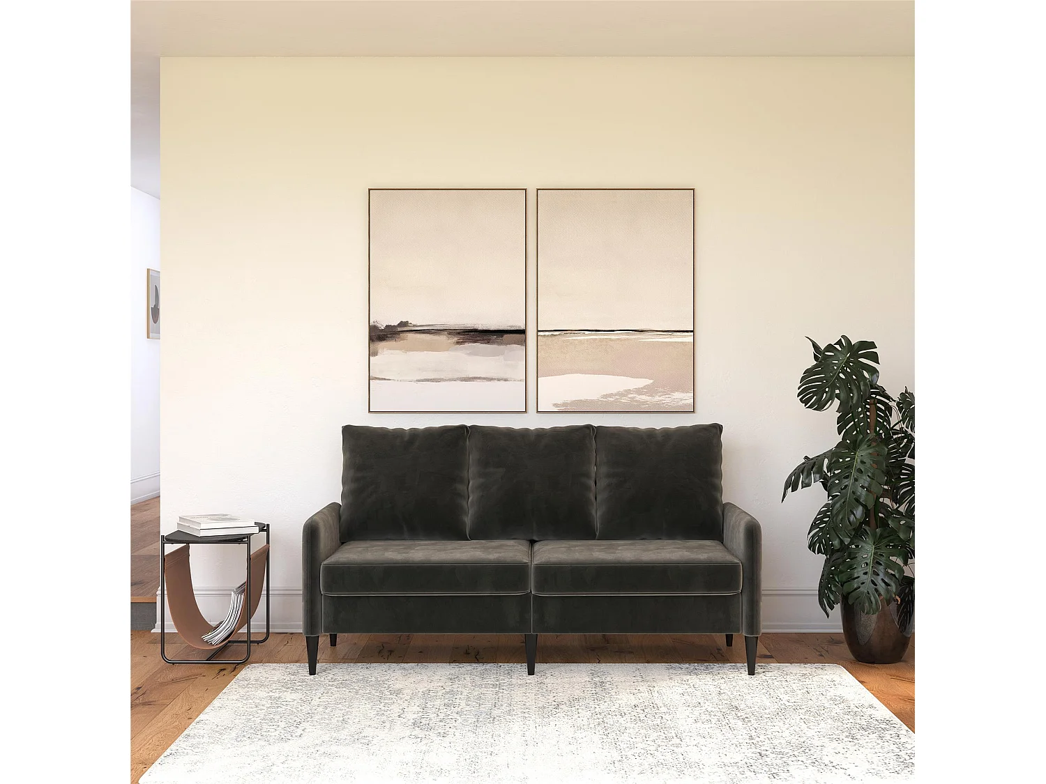 Corah | Canapé 3 places en velours gris foncé