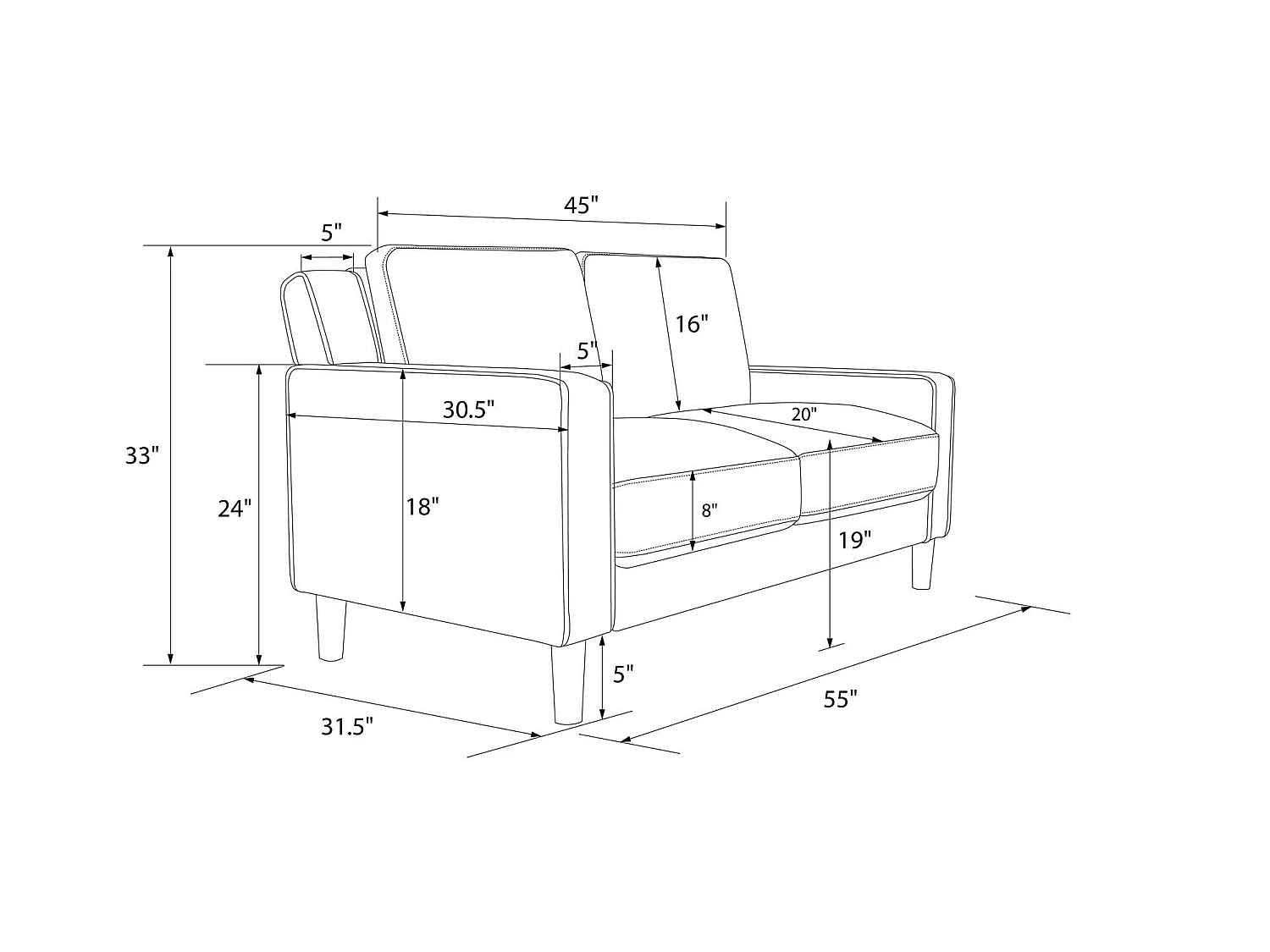 Brynn | Canapé 2 places en simili cuir camel