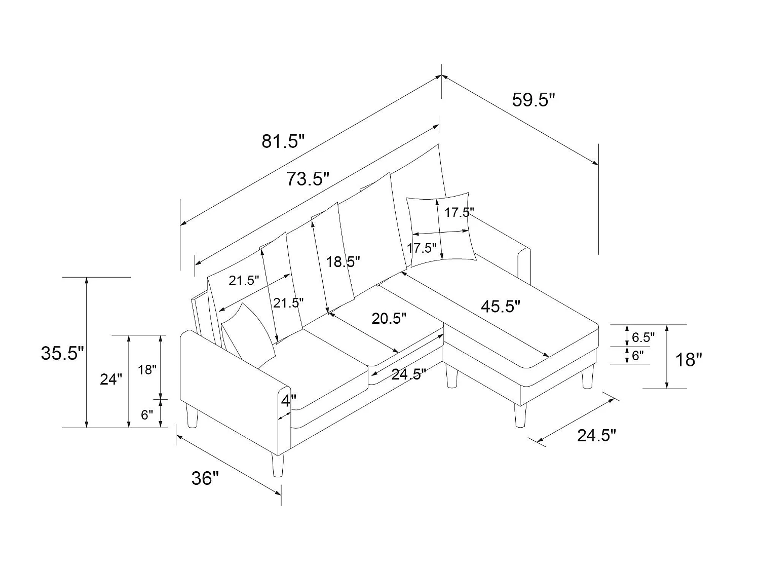 Divano 3 posti con chaiselong in tessuto ottanio effetto lino