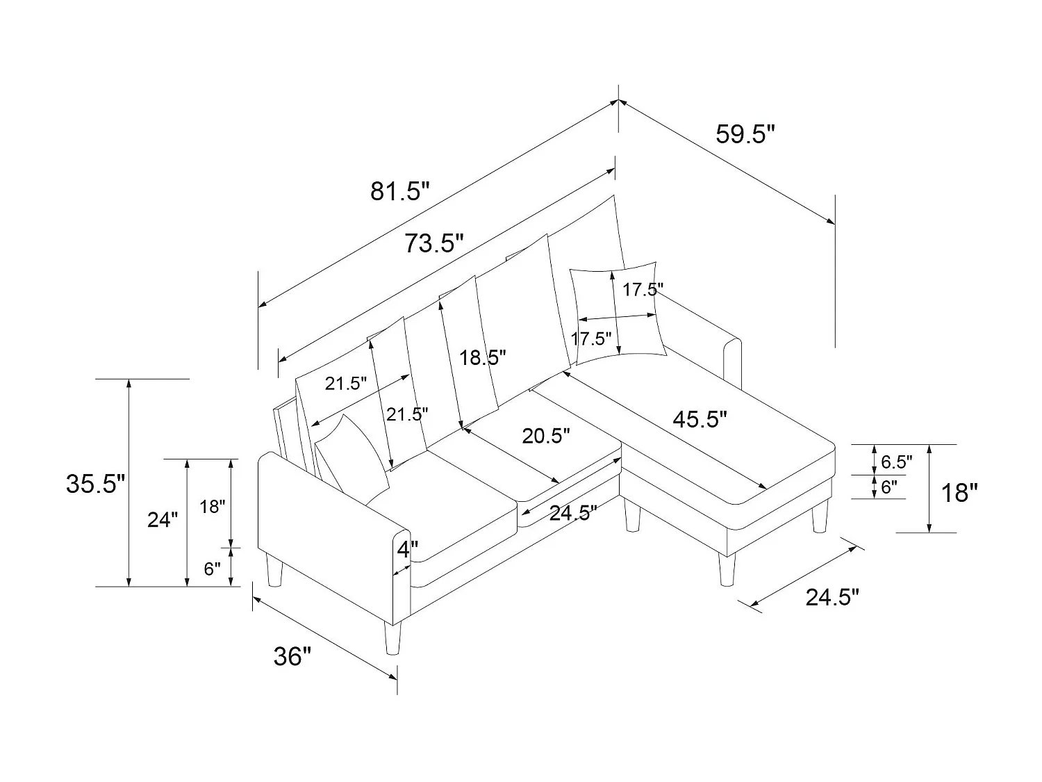 3-Sitzer-Sofa mit Récamiere aus Stoff in Leinenoptik in Blaugrün