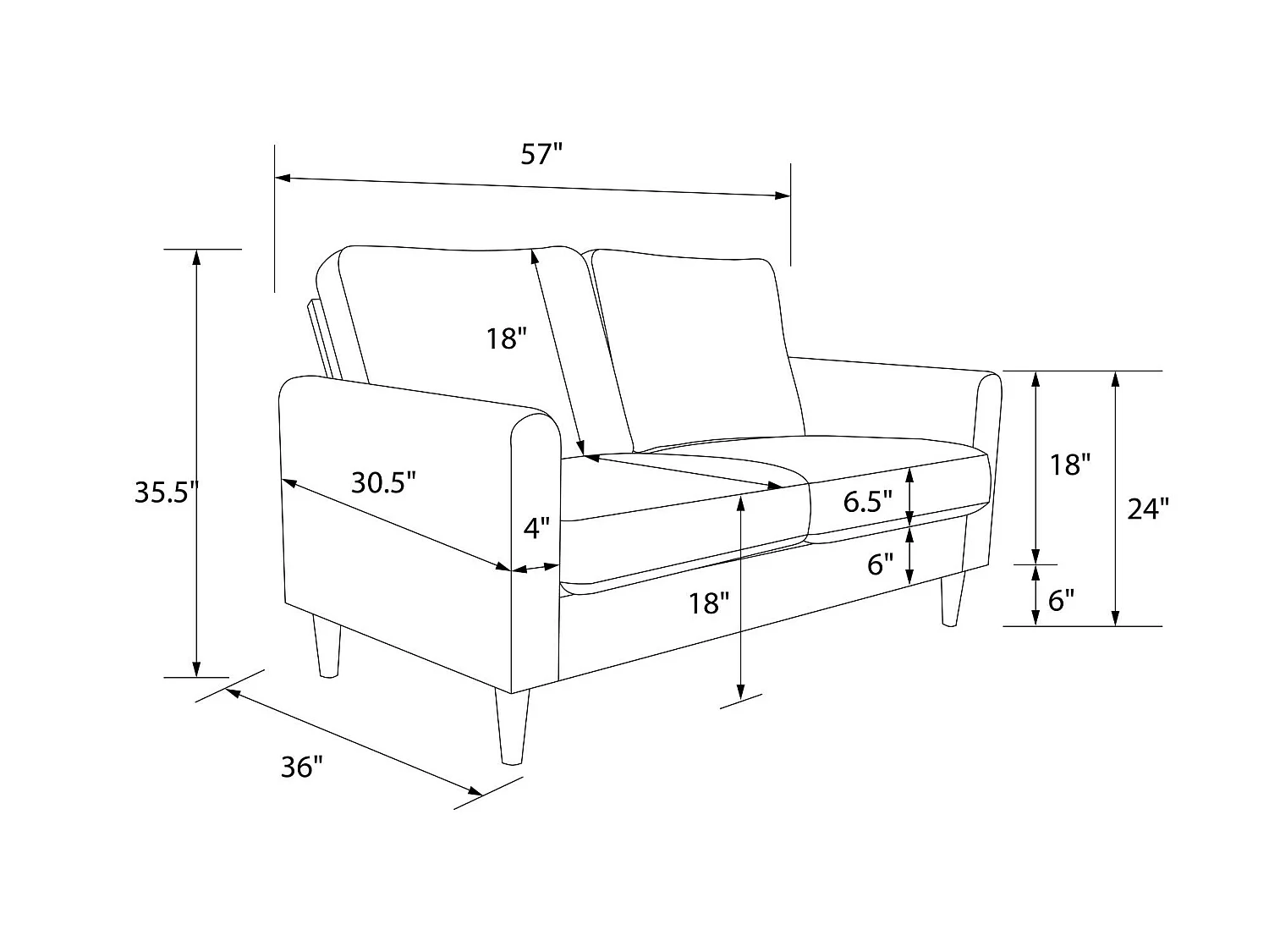 Sofá 2 plazas en lino azul