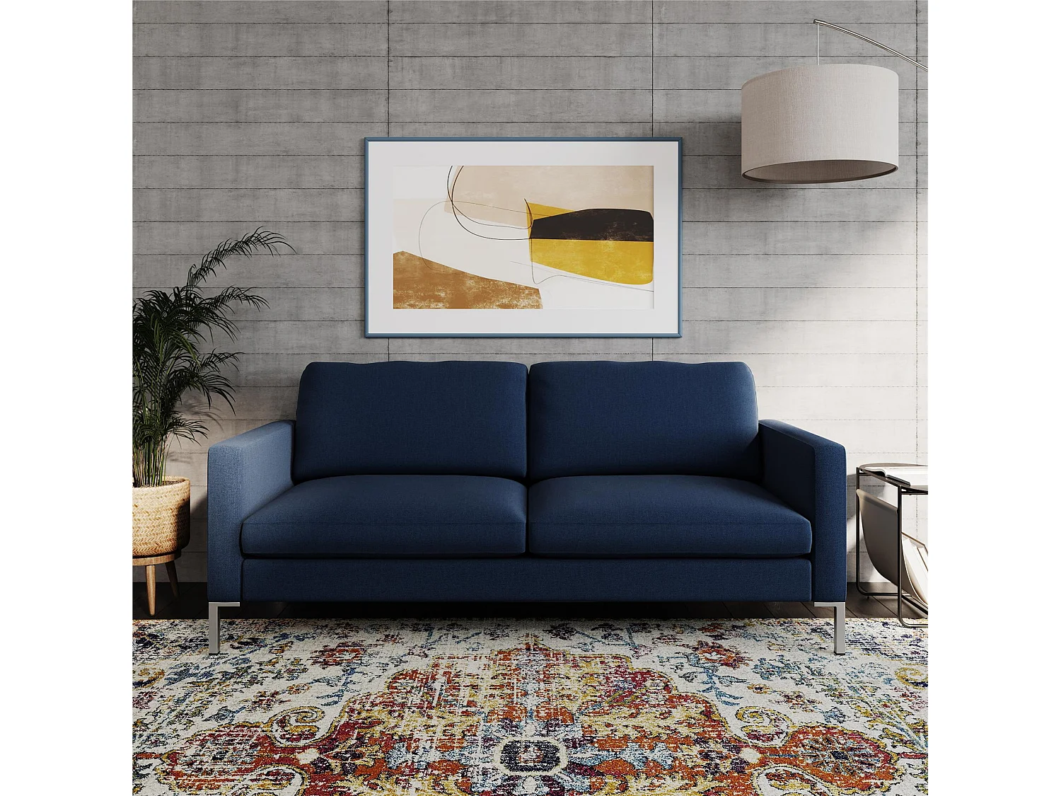 Sofa 3 Sitze in Leinen Marineblau