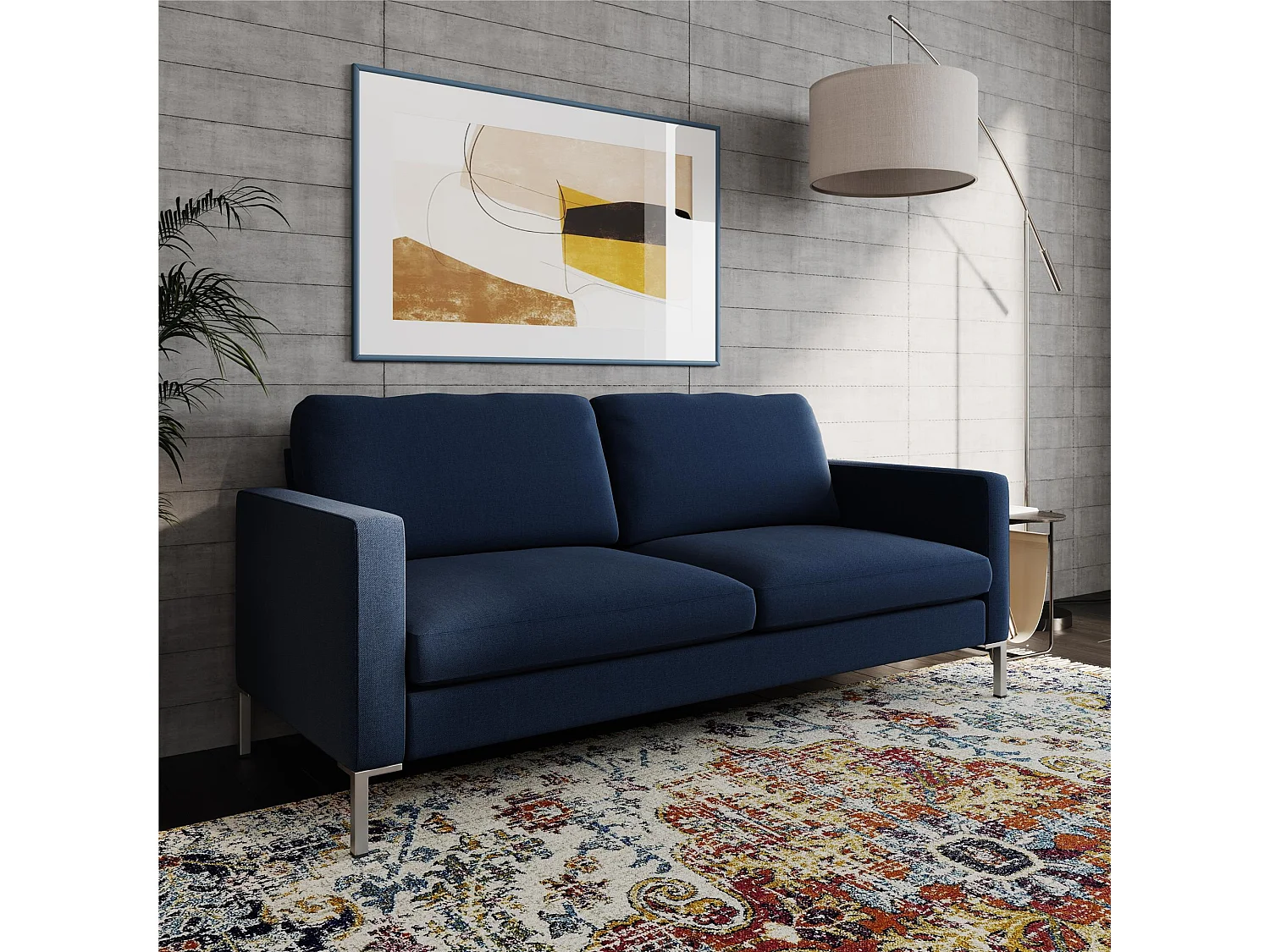 Sofa 3 Sitze in Leinen Marineblau