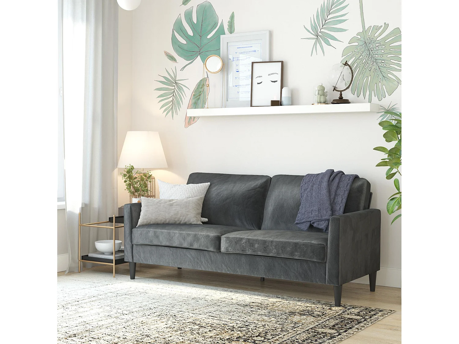 Winston | Canapé 3 places en velours gris foncé