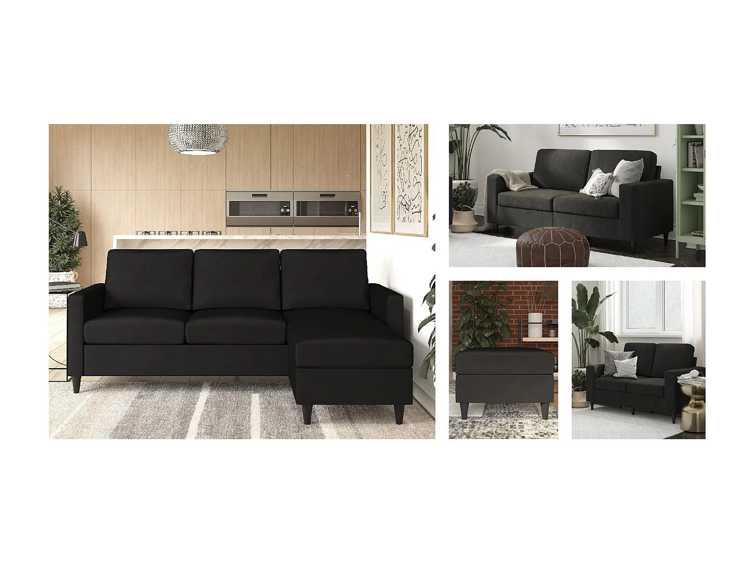 Cooper | Sofá 3 lugares em Veludo Preto