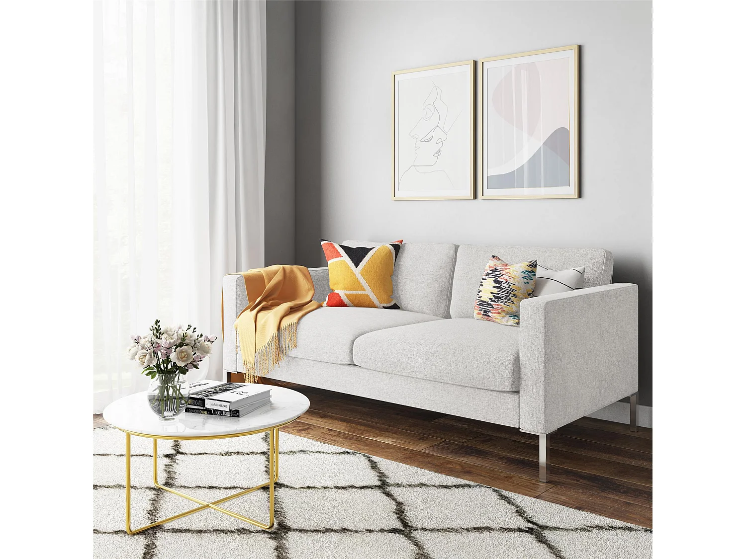 Sofa 3 Sitze in Leinen Elfenbein