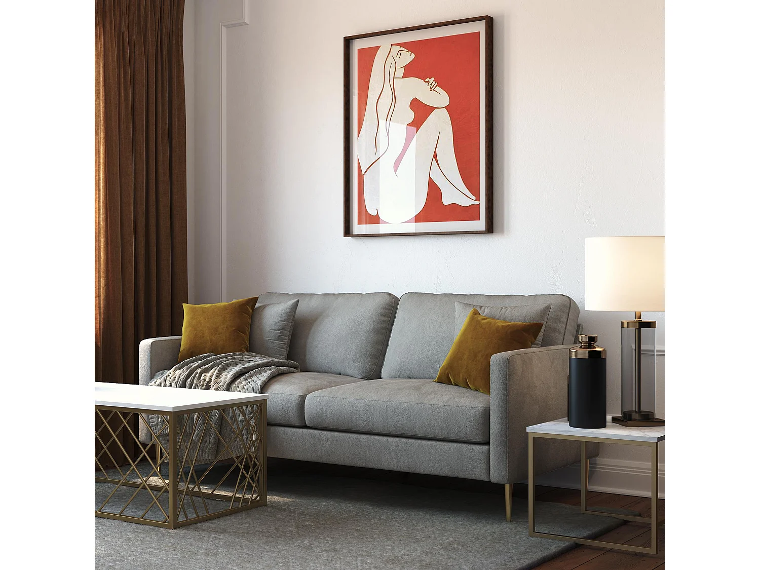 Divano 3 posti con cuscini in velluto grigio