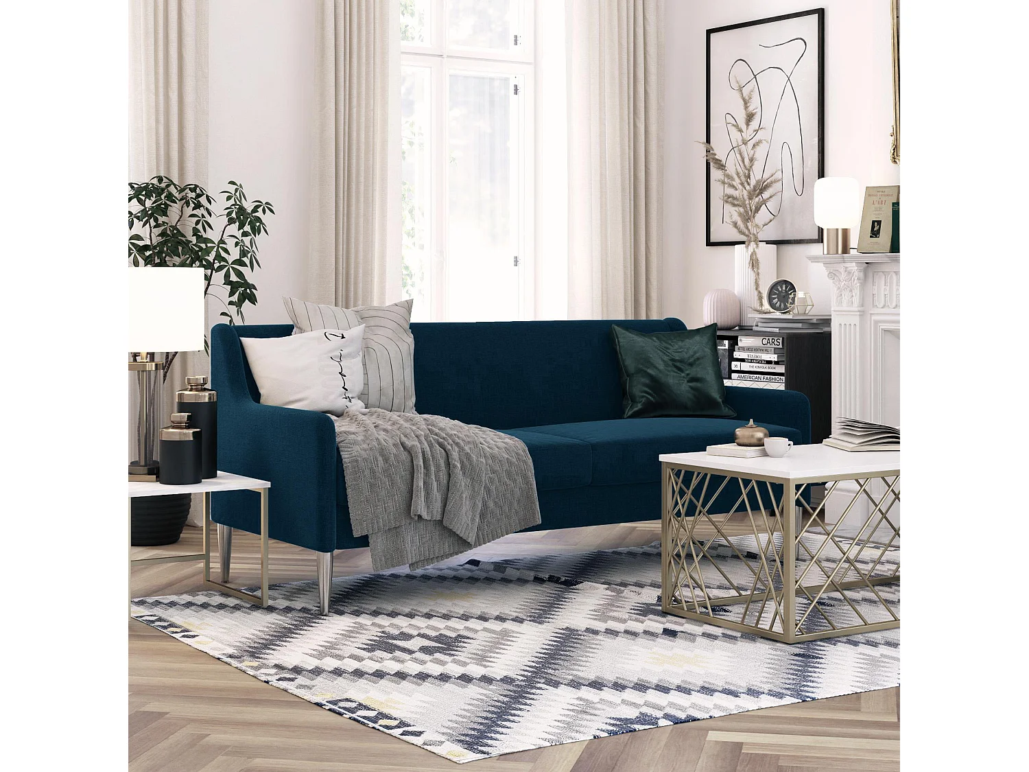 Divano 3 posti in lino blu