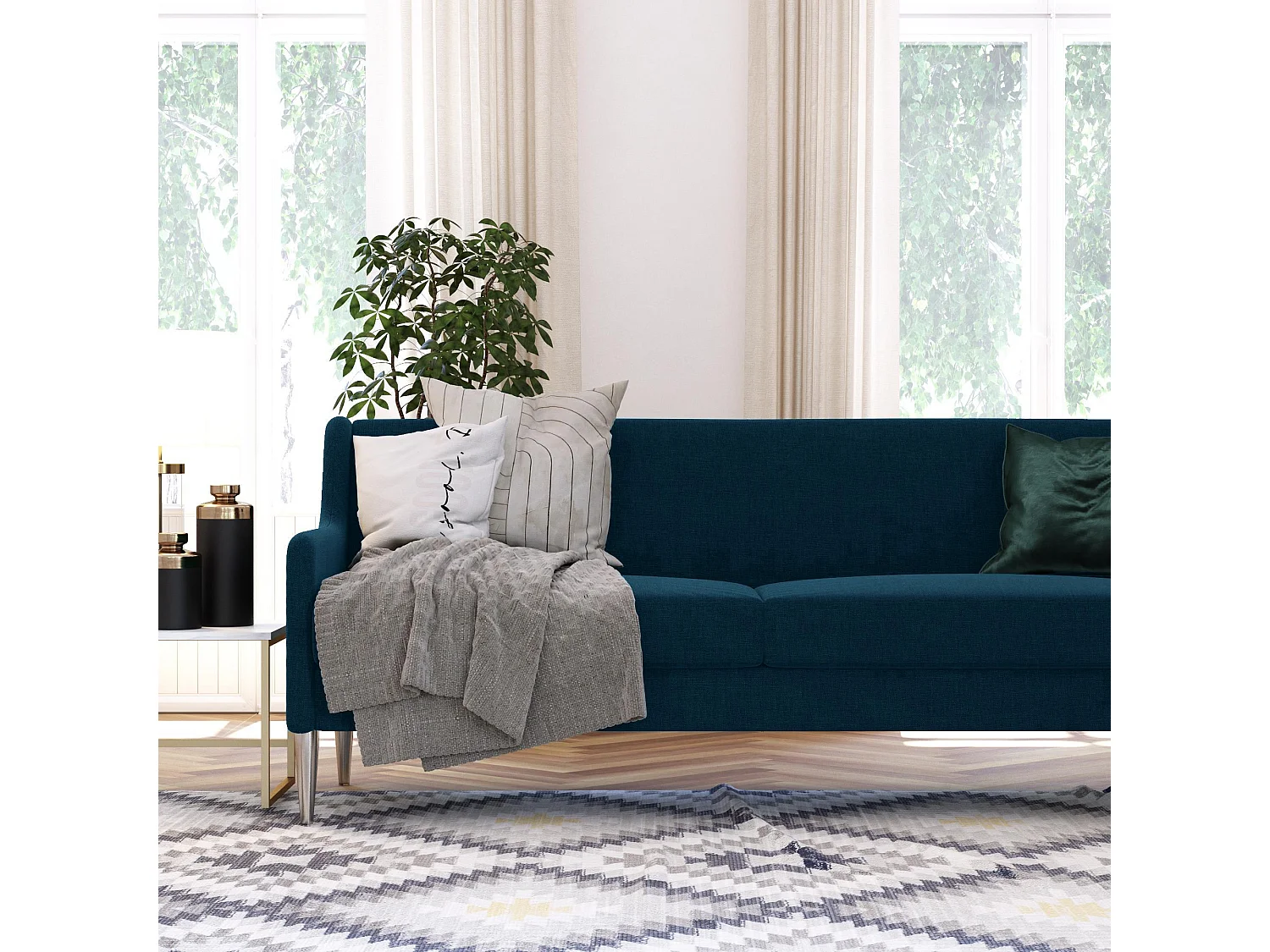 Divano 3 posti in lino blu