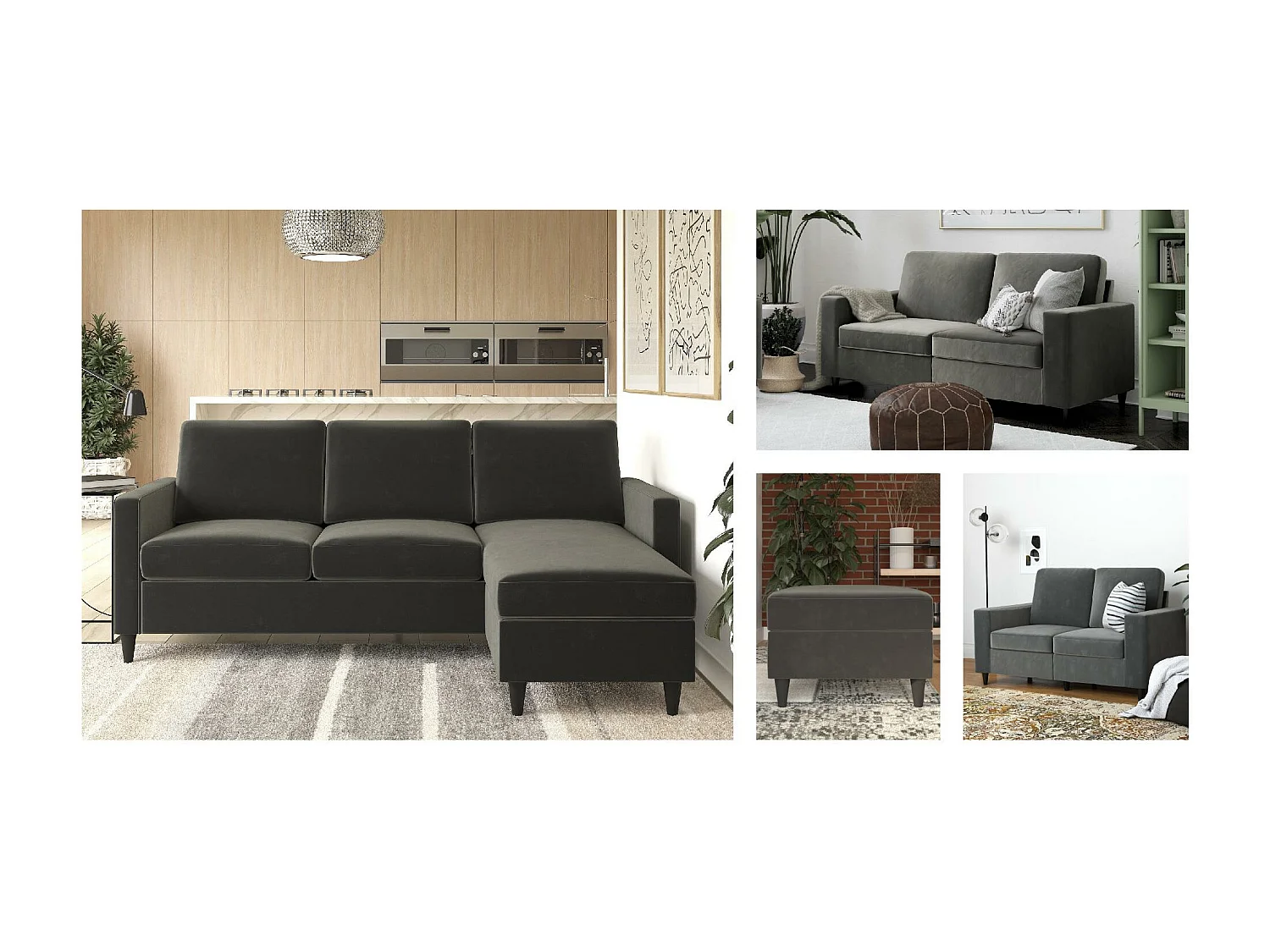 Cooper | Canapé 3 places en velours gris