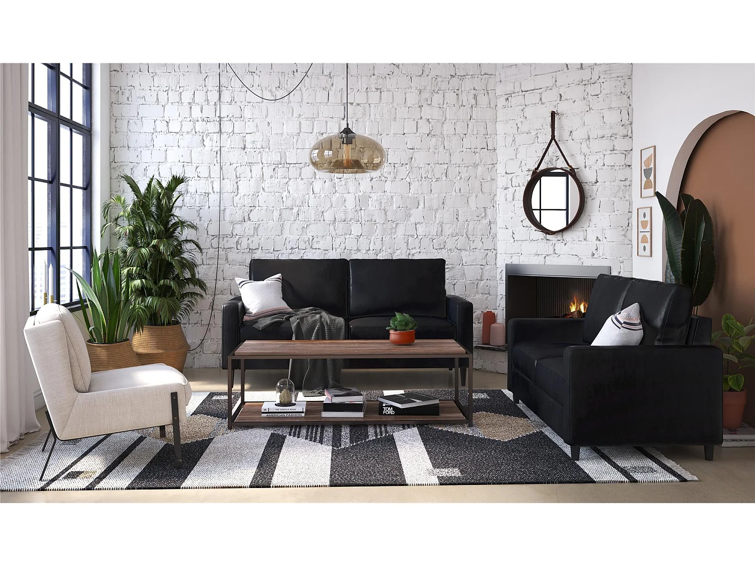 Sofa 3 Sitze in Kunstleder schwarz