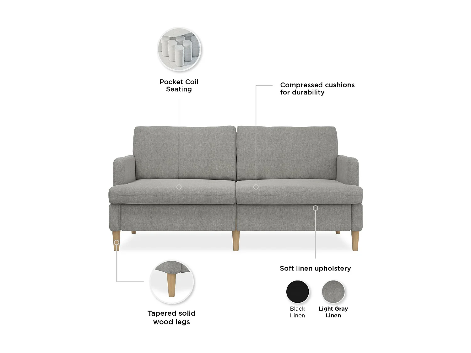 Corah | Canapé 3 places en tissu gris clair